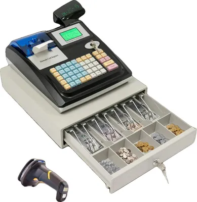 Obrázek produktu pro Elektronická pokladna, Duální displej, Podpora skeneru, Rozpoznávání bankovek, Více přihrádek na hotovost, Kompaktní design