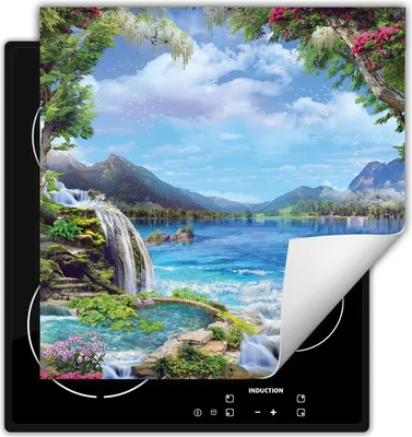Produktbild von DarHaus Herdabdeckplatte 50x52 cm Anti Rutsch Matte Aufrollbar, See - Landschaft
