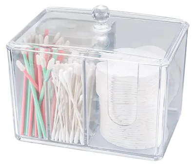 Productafbeelding van Wattenstaafjes houder wattenschijfjeshouder - Transparant acryl - Met deksel - Stapelbaar - Voor badkamer