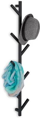 Image de Porte-manteau mural avec 8 crochets - Gain de place - Design élégant - Métal - 100,5 x 19,5 x 7 cm - Pour salle de bain ou entrée - Noir