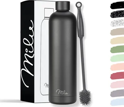 Isolierflasche 1000 ml Edelstahl doppelwandig auslaufsicher Schwarz