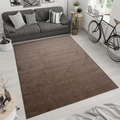 Produktbild von Teppich Kurzflor Wohnzimmerteppich Schlafzimmer Einfarbig Design Modern Braun 80 x 150 cm