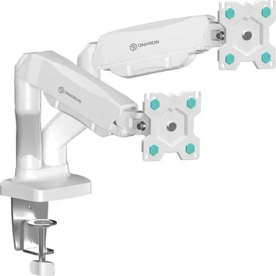 Image de Support de bureau inclinable et pivotant ONKRON pour deux écrans de 13 à 32 pouces, poids max. 8 kg, avec rotation, blanc G160