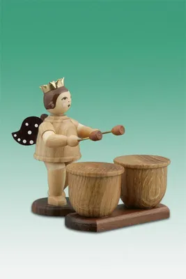 Produktbild von Holzfigur Musikantenengel mit Kesselpauke natur ohne Krone Höhe 6,5cm NEU