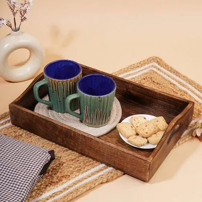 Produktbild von Ibenzoa® Serviertablett aus Massivholz 38,1 x 25,4 cm mit Griffen – Stilvolles Tablett zum Servieren von Frühstück, Snacks & Getränken
