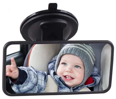 Produktbild von Universeller Baby-Rückspiegel, Auto-Innenspiegel, Rückspiegel für Fahrprüfungen, Rückspiegel für Fahrlehrer, Rückspiegel mit Saugnapf als Ersatz für Pkw, SUVs und Lkw, 123 x 63 mm (schwarz)