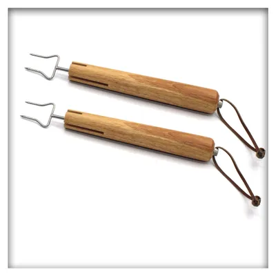 Produktbild von Grillspieße Grillgabel Spieße ausziehbar, Edelstahl Holzgriff Lang Lagerfeuer Teleskop Ausziehbar Fleischgabel, zum Grillen, Lagerfeuer und Camping 2 Stück
