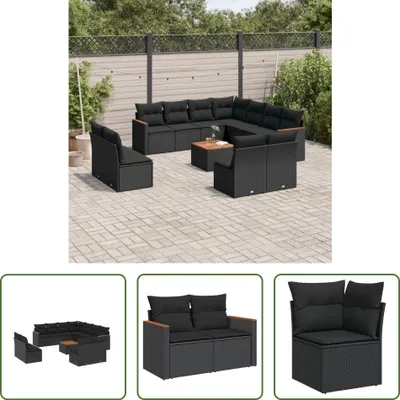 Produktbild von The Living Store 12-tlg. Garten-Sofagarnitur mit Kissen Schwarz Poly Rattan