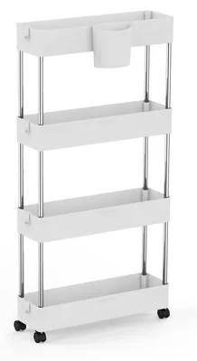 Image de Chariot de service à roulettes, étagère de rangement à 4 niveaux, chariot de rangement mobile pour cuisine, salle de bain, buanderie, chambre