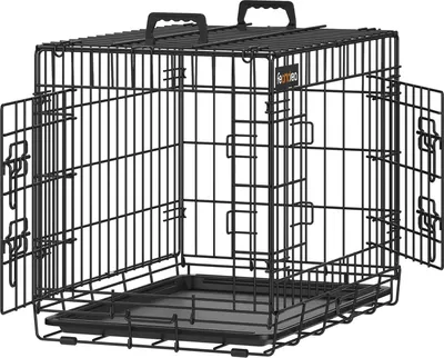 Produktbild von Feandrea Hundebox, faltbar, mit 2 Türen, ausziehbare Kunststoffwanne, 61 x 43,5 x 50,5 cm, S, schwarz