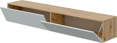 Produktbild von TV-Ständer Dmussi, TV-Ständer mit 2 Türen, hängender Wohnzimmerschrank, 180x35h28 cm, Node-Eiche und glänzendes Weiß