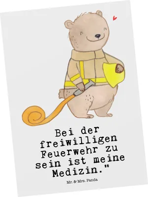 Produktbild von Mr. & Mrs. Panda Postkarte Bär Freiwillige Feuerwehr - Weiß - Geschenk, Grußkarte, kunstkarte, Ansichtskarte, Ansichtskarten, Jugendfeuerwehr, Feuerwehrfest, Postkarten