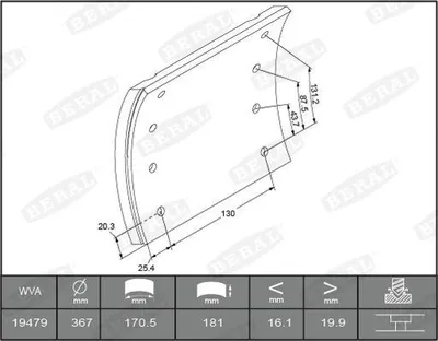 Produktbild von BERAL Bremsbelagsatz Trommelbremse KBL19479.9-1561 20,1mm 180mm 8,2kg