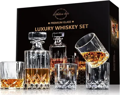 Produktbild von Whisky-Karaffe-Set mit 4 Gläsern in einer Geschenkbox – Set bestehend aus 5 Teilen – Bleifreies Kristallglas, ideal für Bourbon – Whisky – Perfekt für Männer – Vater – Ehemann