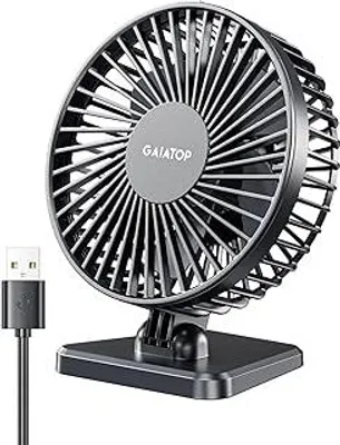 Produktbild von Gaiatop USB-Schreibtischventilator, klein, aber leistungsstark, tragbar, leise, 3 Geschwindigkeiten, Mini-Ventilator für bessere Kühlung, Home Office Auto Indoor Outdoor (schwarz)