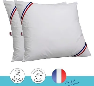 Image de Oreillers DODO Tendance, Lot de 2, 60 x 60 cm, Garnissage Fibre Creuse Siliconée, Blanc