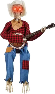 Produktbild von Animierte Banjo-Skelette für Halloween, Herbst-Country-Skelett-Musiker, der Banjo spielt, Figur für Thanksgiving, Herbsternte-Dekor