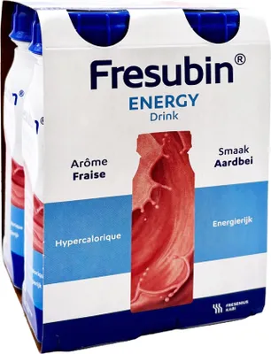 Produktbild von Fresubin ENERGY Drink Erdbeere | Trinknahrung hochkalorischer Energy Drink Erdbeere 4x200ml Trinkflasche