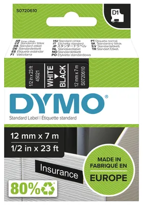 Obrázok produktu pre DYMO D1 Schriftband 45021 12mmx7.0m weiß ->schwarz