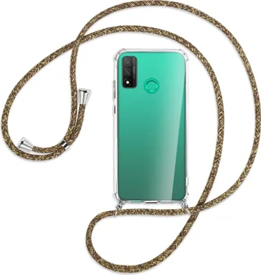 Produktbild von Handykette Backcover-Schutzhülle mit Band (Metall silberfarben) für Huawei P Smart 2020 - braun+beige