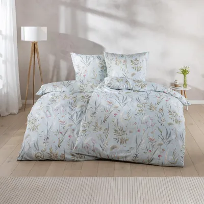 Produktbild von Estella Mako Satin Bettwäsche Rieke 7530-640 Blumen Azur Blau 135x200