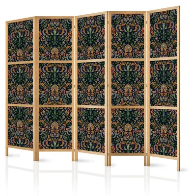 Produktbild von Muralo Japanischer PARAVENT 5-teilig Raumteiler klappbar PREMIUM-Vliesleinwand BUNTE ORNAMENTE für Wohnzimmer 225cmx172cm