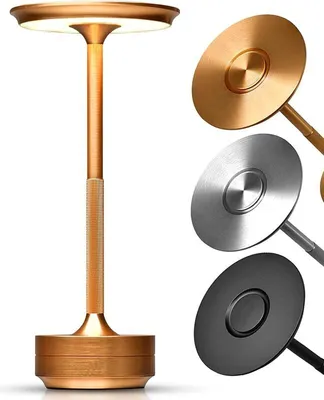 A table lamp and three different colored lamp bases are displayed against a white background.