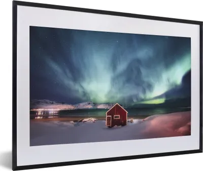Produktbild von MuchoWow® MuchoWow® Gerahmtes Poster Nordlichter - Himmel - Nacht 60x40 cm - Poster mit zchwarzem Bilderrahmen - Schlafzimmer - Plakat in Rahmen - Drucken