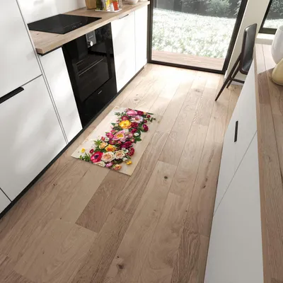 Produktbild von Küchenläufer 60 x 90 cm Bunt rutschfest & waschbar – Küchenteppich Blumenband auf Holz PVC Teppichläufer Küche