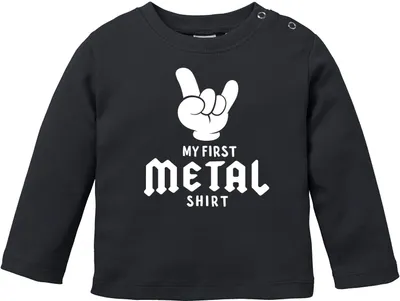 Produktbild von Baby Langarmshirt Babyshirt My First Metal Shirt Hardrock Heavy Metal Jungen Mädchen Shirt Moonworks® schwarz 56/62 (1-3 Monate)