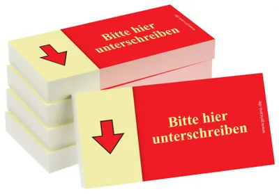 Productafbeelding van PRICARO Post-it notities, "Hier graag ondertekenen", pijl naar beneden, rood, 100 vellen, 5 stuks