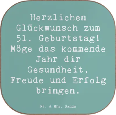 Produktbild von Mr. & Mrs. Panda Tischschoner Spruch 51. Geburtstag Freude - Meeresbrise - Geschenk, Geburtstagsfeier, Glückwunsch, besondere Anlässe, Gesundheit, Coaster, Meilenstein