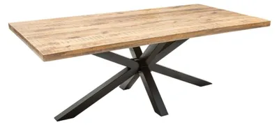 Productafbeelding van Eettafel SOLARA 200 cm - Blad van massief hout en zwart metaal