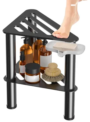 Zdjęcie produktu dla Metalowy taboret do prysznica z podnóżkiem i miejscem do przechowywania