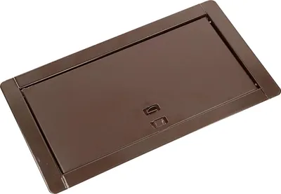 A brown metal access panel with a hinged lid.