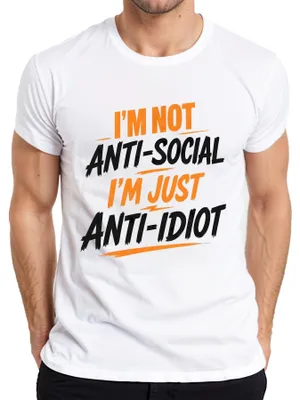 Obrázok produktu pre Tričko "Nie som antisociálny, len nemám rád idiotov", sarkastické, pánske, biela farba, veľkosť XL