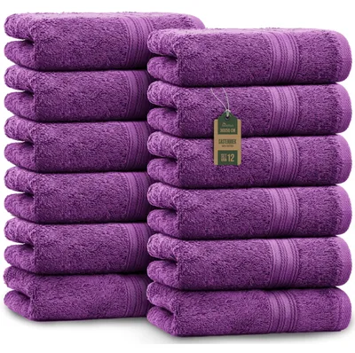 Productafbeelding van Set van 12 Paarse Gastendoekjes 30x50cm - 100% Katoen - Zacht & Absorberend
