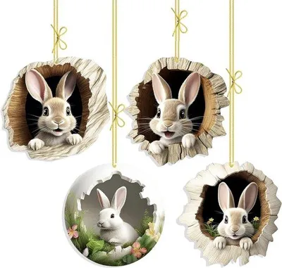 Image de Pendentifs lapins de Pâques en acrylique 2D – Décoration de Pâques pour l'intérieur et l'extérieur – Décorations printanières durables