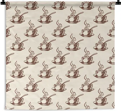 Produktbild von MuchoWow® Wandteppich Wandbehang Muster - Vintage - Kaffee 150x150 cm Tapisserie Dekoration Wandtuch - Wohnaccessoires - Modernes