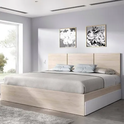 Image de Villata - Lit Double, Blanc, avec Rangement