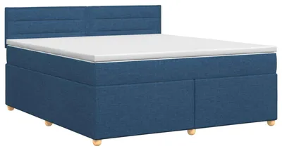 Image de Lit boxspring avec matelas avec tête de lit bleu 180 x 200 cm Tissu