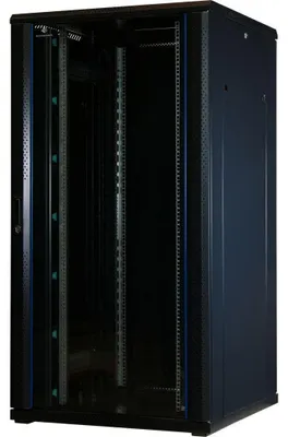 Produktbild von Rockstable 32 HE 19" Serverschrank mit Glastür, Freistehendes Gestell, 32U, 800 kg, Sperrschloss, Ablageschienen, Verstellbare Füße