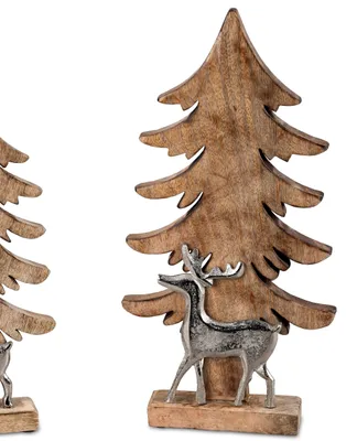 Produktbild von Dekofigur Baum mit Hirsch H. 42cm silber natur aus Alu + Mango-Holz Formano WA