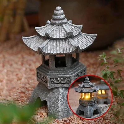 Produktbild von Solarbetriebene Pagodenlaternen-Statuen, japanische Pagodenleuchten-Gartenornamente