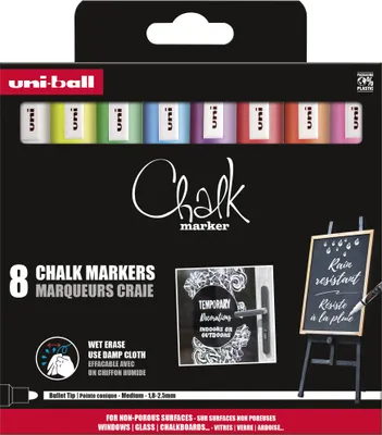 Imagen del producto de uni-ball PWE5M/8 PF, rotulador de tiza uni-ball Kreidemarker, modelo PWE5M/8 PF, caja de 8 unidades