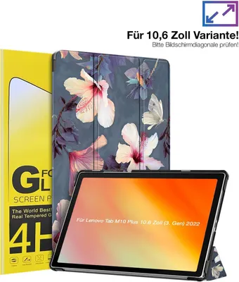 Produktbild von Schutzhülle + 2x 4H Displayfolie für Lenovo Tab M10 Plus 10.6 3. Gen 2022 Cover Case Schutz Tablet Farbe: Blühender Hibiskus