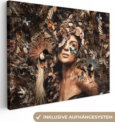Produktbild von MuchoWow® - Leinwandbilder - Luxus - Frau - Tiere - Schmetterlinge - Vögel, Wandbild, Wanddeko Bilder Wohnzimmer, 40x30 cm
