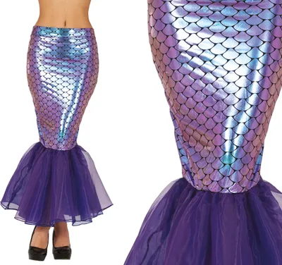 Produktbild von Sirenen Karneval Outfit Fischschuppen Rock Meerjungfrauen Design Wasserwesen Mystische Kreatur Blau Violett Schimmer Glanz Kostüm Maxirock Elegant, Farbe: Mehrfarbig