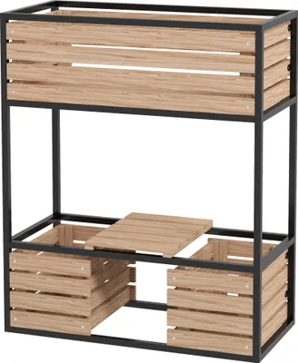 Produktbild von Planzkasten Blumentreppe Hochbeet, weterbeständig, 3 Pflanzkästen, 83 cm x 39 cm x 100 cm, Natur + Schwarz