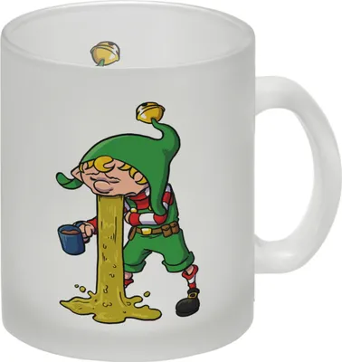Produktbild von Kotzender Weihnachtswichtel mit Glühweintasse Weihnachten Glas Tasse